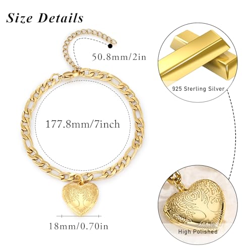 TUGHRA Gold Locket Bracelet for Women, 925 Sterling Silver Heart Photo Bracelet Lockets Memorial Keepsake Jewelry Gift for Mom, Wife, Daughter Mother's Day Birthday - style: D-Tree of life