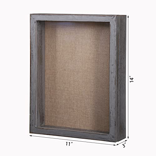Pet Shadow Box 11x14, Large Frame with Magnetic Door, Rustic Wood Deep Memory Display for Picture Photo Memorabilia Flowers Bouquet Keepsake Wedding Awards Medals-Gray, HUI-03-01 | Pet Memorial Display Case, Deep Rustic Wood Shadow Box with Magnetic Door