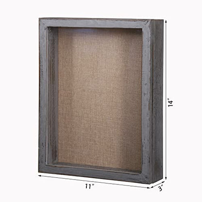 Pet Shadow Box 11x14, Large Frame with Magnetic Door, Rustic Wood Deep Memory Display for Picture Photo Memorabilia Flowers Bouquet Keepsake Wedding Awards Medals-Gray, HUI-03-01 | Pet Memorial Display Case, Deep Rustic Wood Shadow Box with Magnetic Door