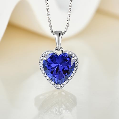 925 Sterling Silver Halo Heart Necklace for Women | Lwsary Love Heart Necklace, Heart Cut Birthstone Jewelry for Her - color: Violet Blue