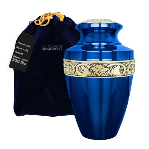 Trupoint Memorials Cremation Urns for Human Ashes, Funeral Memorial Urn for Male and Female, Decorative Burial Grecian Urn Collection for Adult Men & Women – Grecian Blue Gold, XL (300 LB) - color: Blue, size: Extra Large