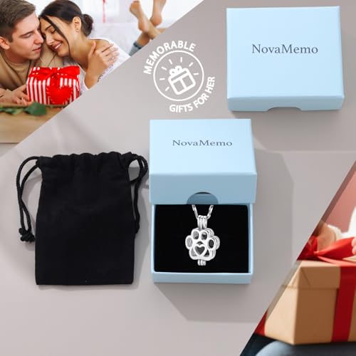 Paw Print Urn Necklace for Pet Ashes Stainless Steel Memorial Locket Cremation Jewelry Dog/Cat Keepsake Pendant with Mini Case Sympathy Gift for Pet Lovers Women Men - color: Silver-Black