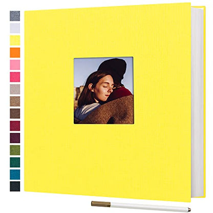 potricher Self Adhesive Photo Album 40 Pages, Linen cover, Yellow | Photo Album Self Adhesive 4x6 5x7 8x10 Pictures, Linen Cover DIY Scrapbook Albums for Family, Wedding, Baby, Anniversary - color: Yellow, size: 11x10.6 Inches 40 Pages