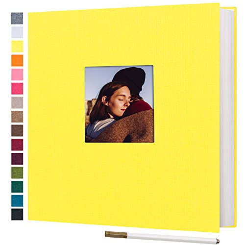 potricher Self Adhesive Photo Album 40 Pages, Linen cover, Yellow | Photo Album Self Adhesive 4x6 5x7 8x10 Pictures, Linen Cover DIY Scrapbook Albums for Family, Wedding, Baby, Anniversary - color: Yellow, size: 11x10.6 Inches 40 Pages