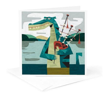 3dRose, Funny Cool Loch Ness Monster Playing Bagpipes Music Abstract, 12 Greeting Cards with envelopes - size: 12 Greeting Cards with envelopes