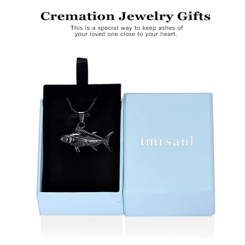 Imrsanl Fish Urn Necklaces Cremation Jewelry for Ashes | For Men Women, Funeral Keepsake, Memorial Human Pets Ashes Pendant - color: Black