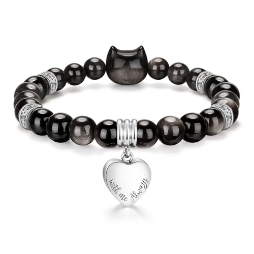 XIUDA Heart Cremation Memorial Urn Bracelet 316L Stainless Steel Keepsake Jewelry Urn Bracelet for Ashes for Women-With Me Always - style: Black