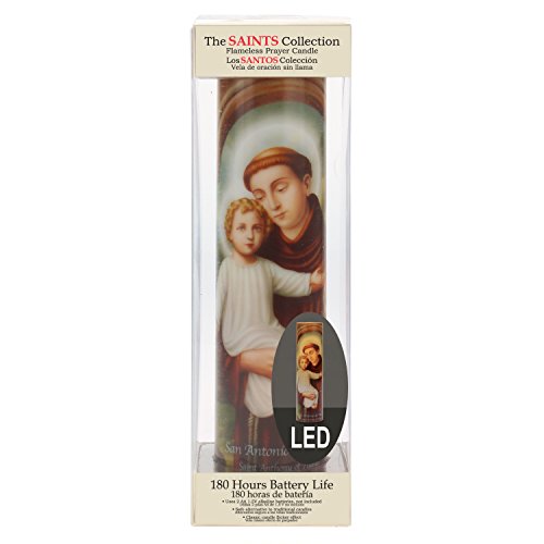 Saints Collection St. Anthony Flickering LED Prayer Candle - English & Spanish Prayers, Unique Religious Decoration for Altar, Mantle or Home - style: St Anthony