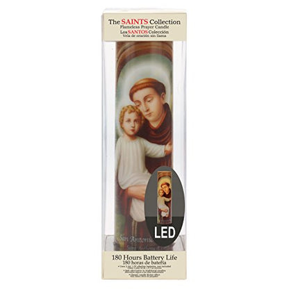 Saints Collection St. Anthony Flickering LED Prayer Candle - English & Spanish Prayers, Unique Religious Decoration for Altar, Mantle or Home - style: St Anthony