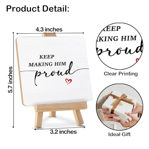 Memorial Gifts for Loss of Dad - Sympathy Gift for Loss of Loved One - Bereavement Gift - Keep Making Him Proud Wood Sign with Easel Home Bedroom Desk Tabletop Shelf Tiered Tray Decor