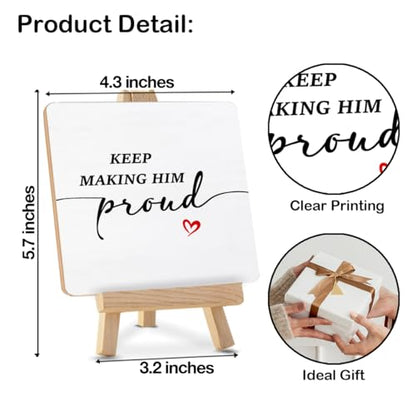 Memorial Gifts for Loss of Dad - Sympathy Gift for Loss of Loved One - Bereavement Gift - Keep Making Him Proud Wood Sign with Easel Home Bedroom Desk Tabletop Shelf Tiered Tray Decor