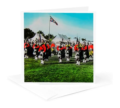 3dRose Vintage Scottish Pipers British Army Bagpipes Scotland 1910 1 Greeting Card with envelope - size: 5.5”