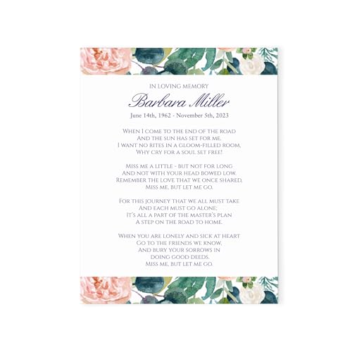 Customized Prayer Cards for Funeral, FLAT In Memoriam Cards with Greenery, Personalized Celebration of Life Floral Prayer Cards with Verses, Rememberance Card for the Deceased, Your Choice of Quantity