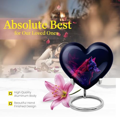Wolf Urns for Human Ashes - Heart Urn for Human Ashes - Funeral Urns for Adult Ashes Women - Urns for Ashes Adult Female Mother - Memorial Urn - (Size - 3 inch Pack of 4) - size: #4 (Set of 4)