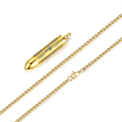 Mens Urn Necklace For Ashes Bullet Shape Cross Cremation Urn Jewelry - color: Gold Tone