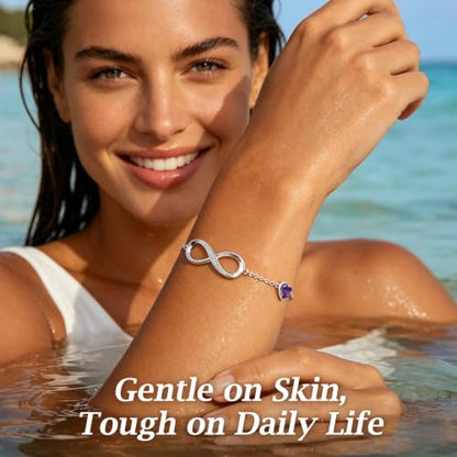 CDE 925 Sterling Silver Infinity Birthstone Bracelet Jewelry Gift for Women | Hypoallergenic,Non Tarnish,Heart CZ,Nickel-Free & Lead-Free,Anniversary Christmas Birthday Idea Gifts for Wife Girlfriend Her - color: 02-Feb