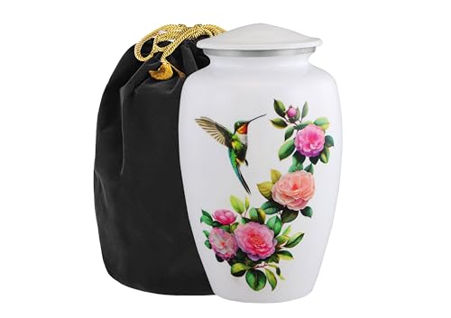 Pink Rose Humming Bird Adult Cremation Urns for Human Ashes - Decorative Urn, Ashes Urn & Male,Urns for Ashes Men & Women,Funeral Urn (Camellia Flower, Adult) - color: Camellia Flower, size: Adult