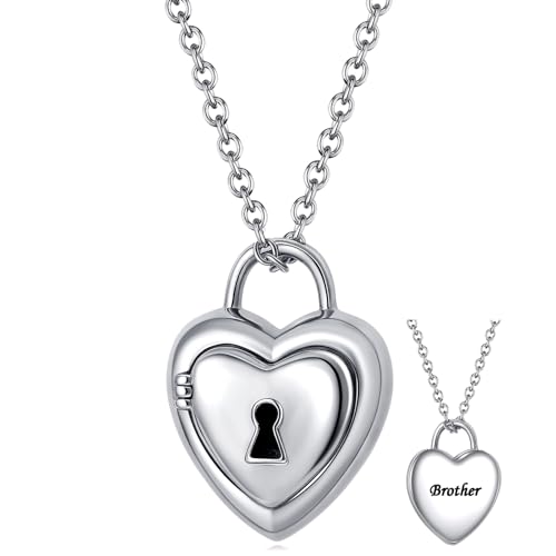 Heart Locket Cremation Jewelry for Ashes Urn Necklace for Women Men Family Carved Memorial Urn Pendant Ashes Holder - style: Brother