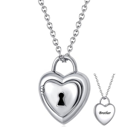 Heart Locket Cremation Jewelry for Ashes Urn Necklace for Women Men Family Carved Memorial Urn Pendant Ashes Holder - style: Brother