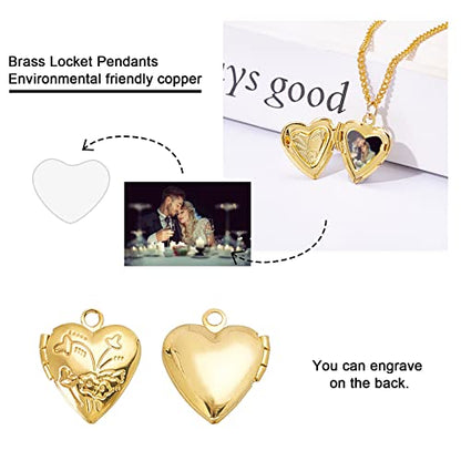 PH PandaHall Golden Locket Charms, 20pcs Brass Locket Pendants Photo Frame Charms Metal Heart Pendants Heart Charms Memory Photo Pendant for DIY Memorial Necklace Jewelry DIY Craft Mother's Day Decor