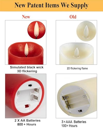 ANGELLOONG Red Candles, Flickering Flameless Candles with Remote - color: Red