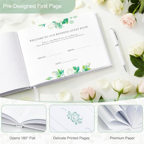 Wedding Guest Book Set, White Linen Hardcover, Gold Foil, 120 Pages - color: White
