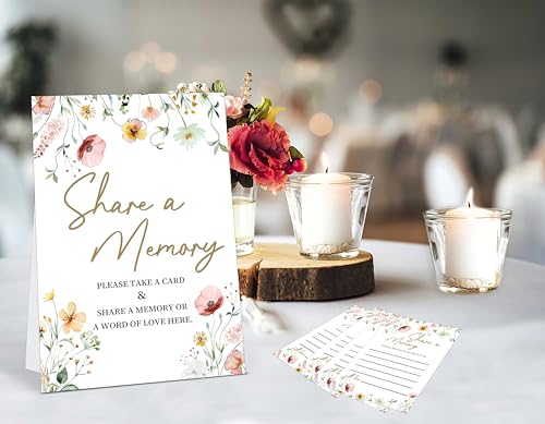 Share A Memory Cards For Celebration Of Life Decorations Ideas - 30 Boho Flowers Memorial Cards and 1 Sign, Guest Book Alternative for Funeral Graduation Wedding Bridal Shower Anniversary Retirement - style: Boho Flowers