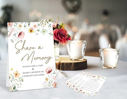 Share A Memory Cards For Celebration Of Life Decorations Ideas - 30 Boho Flowers Memorial Cards and 1 Sign, Guest Book Alternative for Funeral Graduation Wedding Bridal Shower Anniversary Retirement - style: Boho Flowers