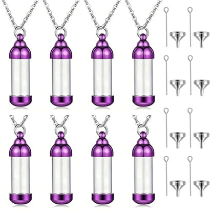 weikui Vial Necklace Glass Vial Pendant Set of 8 Stainless Steel Glass Container Urn Necklace for Ash Cremation Jewelry Ashes Holder Memorial Pendant ﻿ - color: Purple