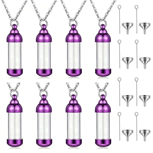 weikui Vial Necklace Glass Vial Pendant Set of 8 Stainless Steel Glass Container Urn Necklace for Ash Cremation Jewelry Ashes Holder Memorial Pendant ﻿ - color: Purple