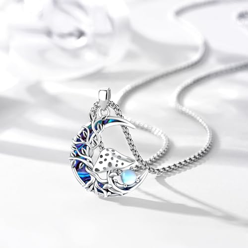 Sterling Silver Tree of Life Necklace for Women Oval Family Tree Necklace Abalone Shell Moonstone Pendant Mother Day Necklace for Mom Tree of Life Jewelry - style: Tree of Life-Mushroom-Moonstone