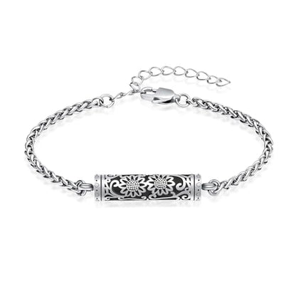 shajwo Cremation Jewelry Sunflower Cylinder Urn Bracelet for Ashes | Adjustable Memorial Keepsake Link Bracelet for Women - color: Silver