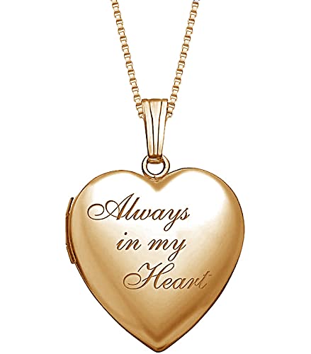 PicturesOnGold.com Personalized Always in My Heart Silver Or Gold Heart Locket Pendant Necklace Jewelry Gifts for Men & Women - 3/4 Inch X 3/4 Inch - Includes 18 inch Cable Chain - style: 14K Yellow Gold Filled - Locket Only