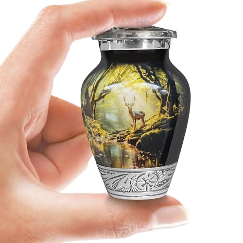 Deer Forest Urn for Human Ashes | Keepsake Handcrafted Funeral Memorial | Decorative Cremation Urn for Women and Men - color: Forest, size: Small