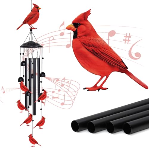 Cardinal Bird Wind Chimes for Outside Red Metal Decorative Ornament - color: Cardinal