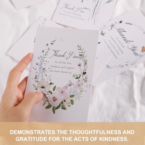 C2U Funeral Thank You Cards with Envelopes(20 Pack 4"x6"),Stickers & Message Inside - Wildflower Bereavement Sympathy Thank You Cards for Funeral Family Friends Loved Ones - color: 20 Wildflower cards