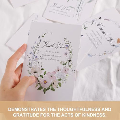 C2U Funeral Thank You Cards with Envelopes(20 Pack 4"x6"),Stickers & Message Inside - Wildflower Bereavement Sympathy Thank You Cards for Funeral Family Friends Loved Ones - color: 20 Wildflower cards