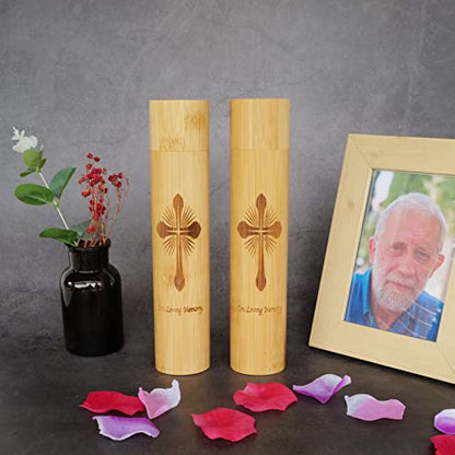 2 Pack Small Biodegradable Bamboo Scattering Tubes Urn for Human Ash - color: Cross, size: Small (Set of 2)