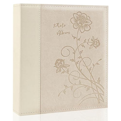 Photo Album 8x10 Clear Pages Pockets Leathe Cover Slip Slide in Photo Album Holds 50 Vertical 8x10 Photos Picture Book for Wedding Family (Beige) - color: Beige, size: 50 Pockets/1PK