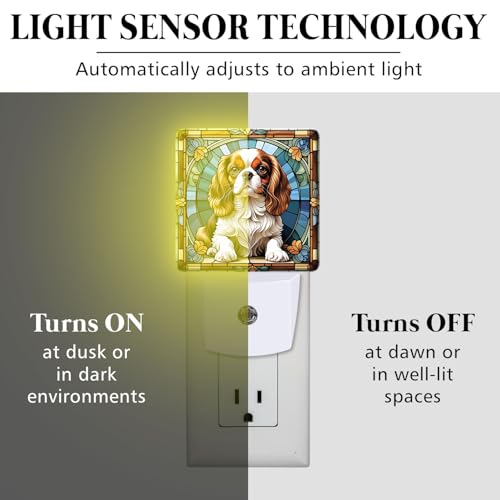 Cavalier King Charles Spaniel Stained Glass Night Lights Plug into Wall for Room, Cavalier King Charles Spaniel Night Light LED for Bedroom - color: Cavalier King Charles Spaniel