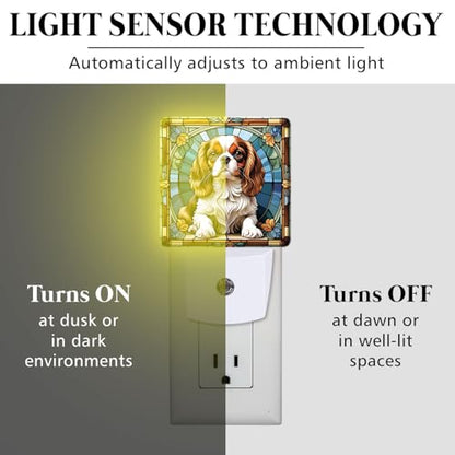 Cavalier King Charles Spaniel Stained Glass Night Lights Plug into Wall for Room, Cavalier King Charles Spaniel Night Light LED for Bedroom - color: Cavalier King Charles Spaniel