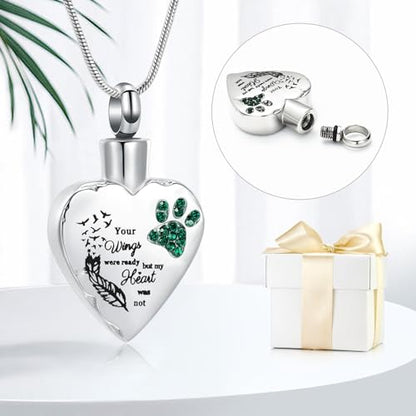 memorial jewelry Your Wings were Ready, But My Heart was Not Stainless Steel Carved Locket Cremation Urn Necklace for Pet Dog Cats - color: Your Wings-Green