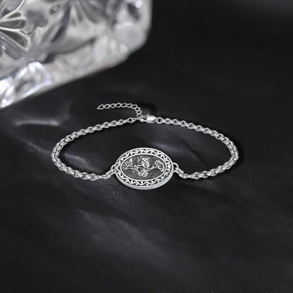 Birth Flower Photo Locket Bracelet 925 Sterling Silver 12 Month Locket Bracelet with Picture Birth Flower Photo Jewelry Gifts for Women Mother Mom Daughter - style: 08-August-Poppy