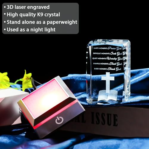 Movdyka 3D Crystal Christian Gifts for Women Men Faith, Inspirational Bible Verse Religious Gift Keepsake with Colorful LED Night Light, Get Well Spiritual Gifts Ideas for Birthday - color: Bible Verse（Happy moment）