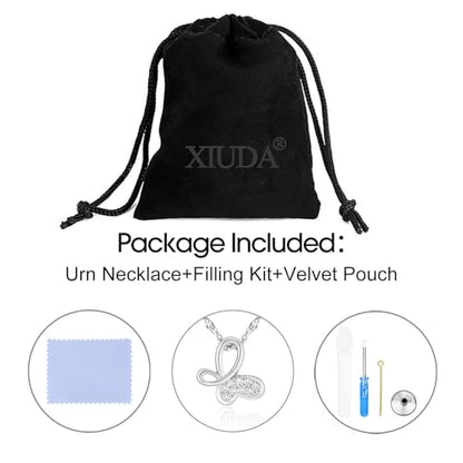 XIUDA Cremation Urn Necklace for Ashes with Crystal Butterfly Urn Jewelry Stainless Steel Memorial Keepsake Urn Pendant for Women - color: Silver-Engraved