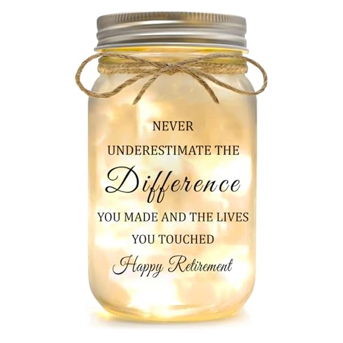 Retirement Gifts for Women Men Coworkers, Coworker Leaving Gifts for Boss Teachers Nurses, Mason Jar Night Light Home Desk Decor, Meaningful Farewell Appreciation Gift - color: Retirement