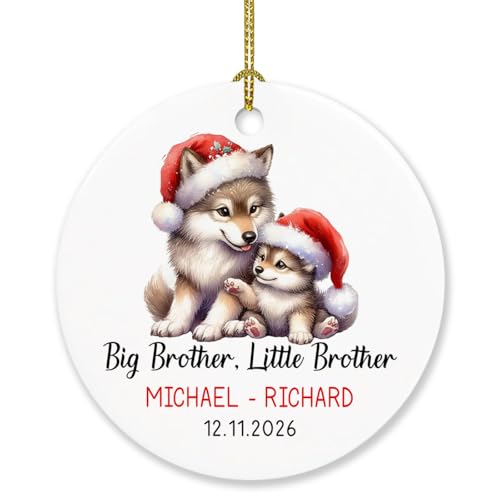 Big Brother & Little Brother Fox Ornament 2026 Christmas Keepsakes, Personalized New Big Brother Fox Xmas Tree Ornament Custom Names Date, Cute Fox Sibling Christmas Ornament Gifts for New Brothers - color: Big Brother & Little Brother #3 Ornament