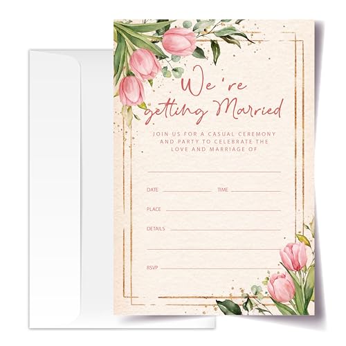 Floral Wedding Invitation Cards with Envelopes, 20 Sets Tulip Wedding Invites, Eucalyptus Greenery Bridal Shower Engagement Announcement 4x6 Inch We're Getting Married Invitations (221) - color: Tulip
