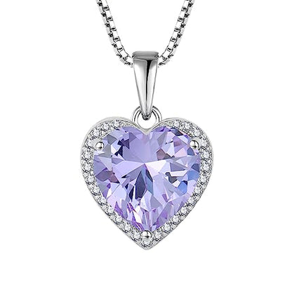 925 Sterling Silver Halo Heart Necklace for Women | Lwsary Love Heart Necklace, Heart Cut Birthstone Jewelry for Her - color: Lavender