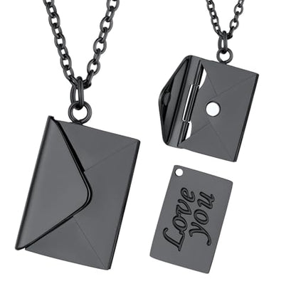 FindChic Locket Necklace for Women Custom Photo Memorial Gifts Multi-Shaped - color: Black-Envelope